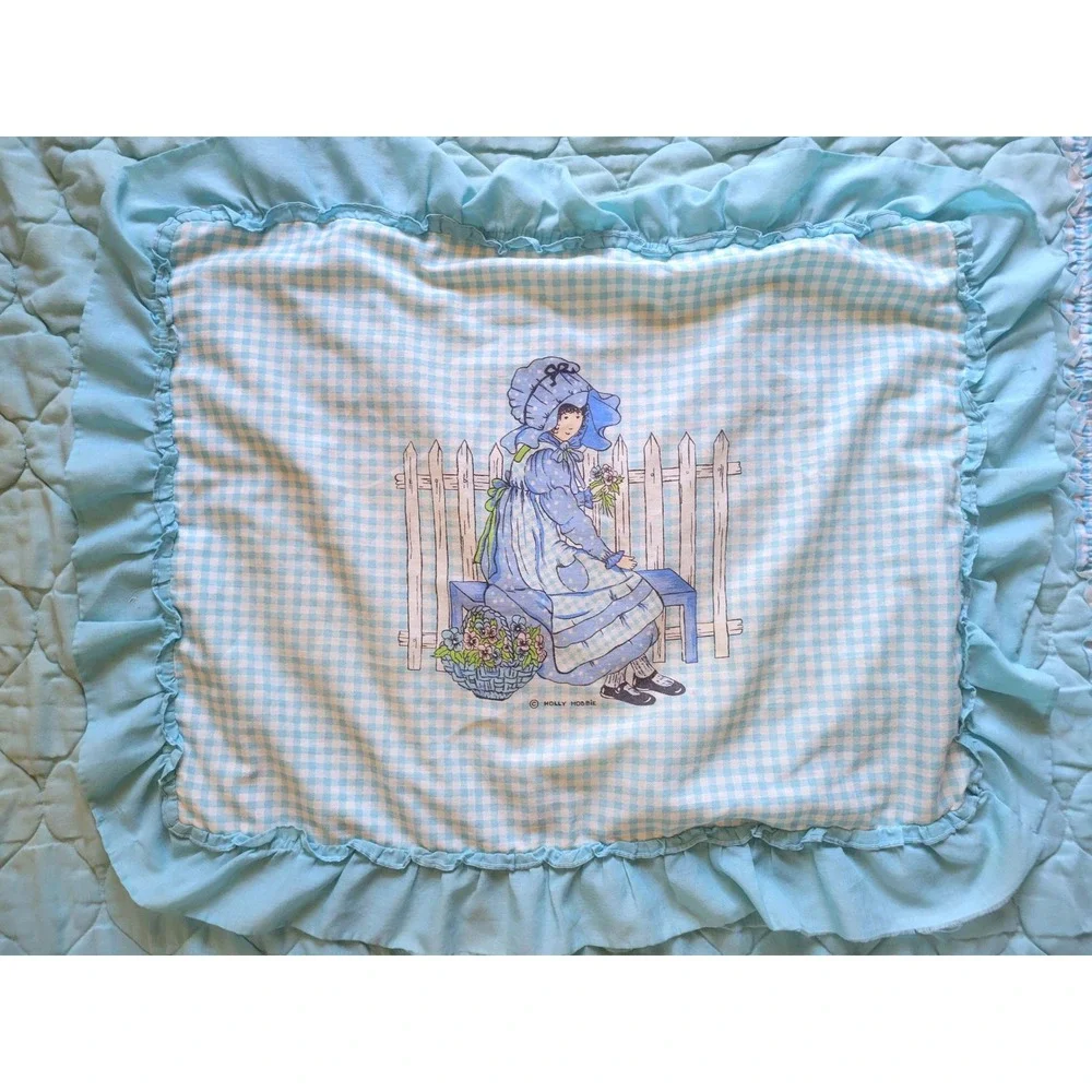 Vintage‎ Holly Hobbie Bedding Sham Pillow Sham Gingham Ruffle Blue Twin